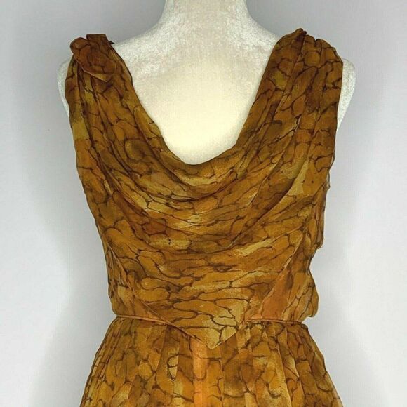 Vintage 50s Sheer Overlay Dress S Brown Draped - Picture 7 of 11
